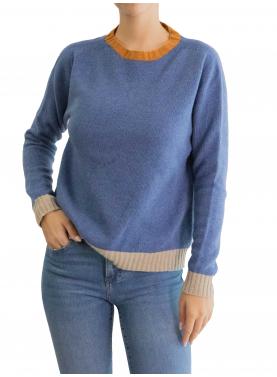 Maglia girocollo tinta unita con bordi colorati